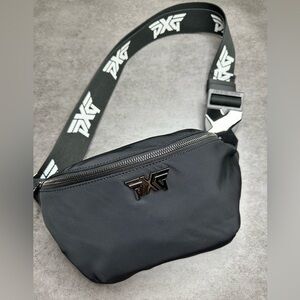 PXG Black Sling / Belt Bag — Gunmetal Hardware, Excellent Condition